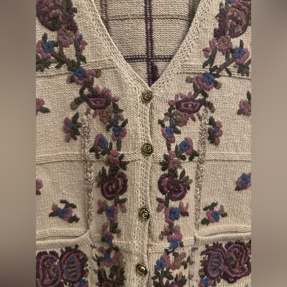 Vintage Ivy Large Embroidered Floral Rose Sweater Vest Cottagecore Grandma Fall - Picture 3 of 10